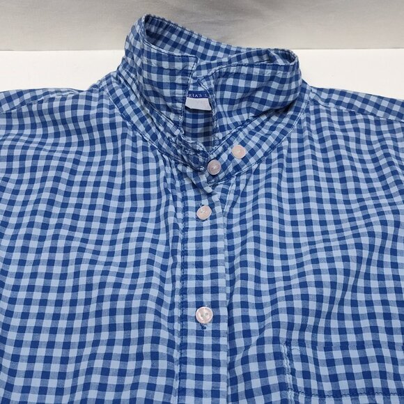 Victorias Secret Blue Gingham Med Button-Up Shirt Dress Long Sleeve Roll Up Tabs - Picture 3 of 10